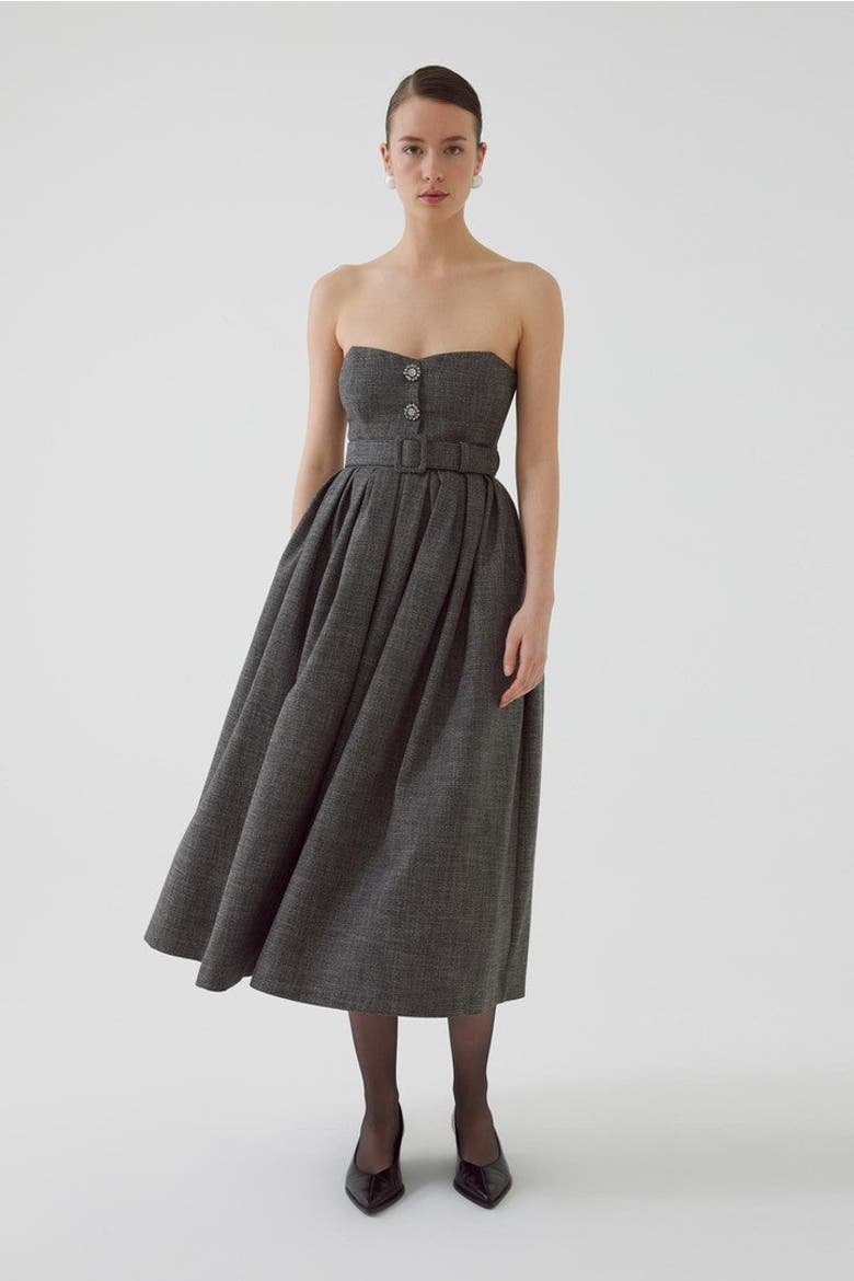 Arlan Midi Strapless Dress, Main, color, ANTHRACITE