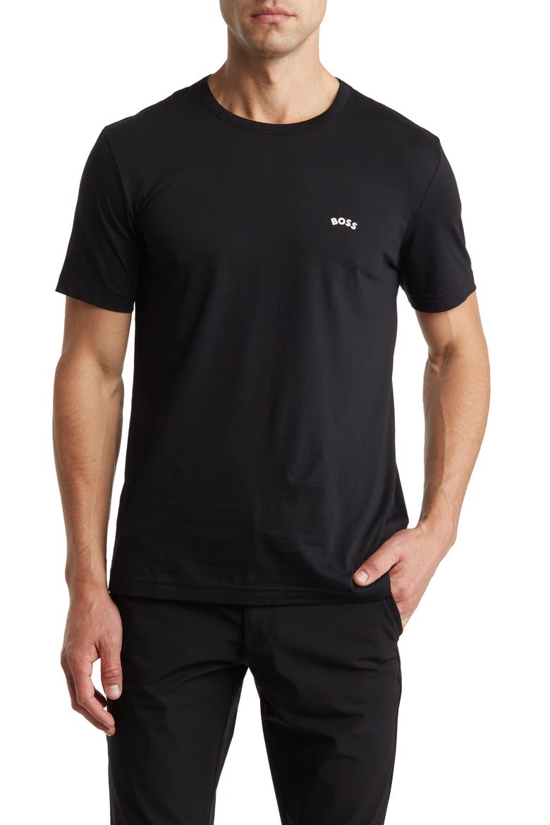 Cotton Curved Logo T-Shirt, Main, color, BLACK