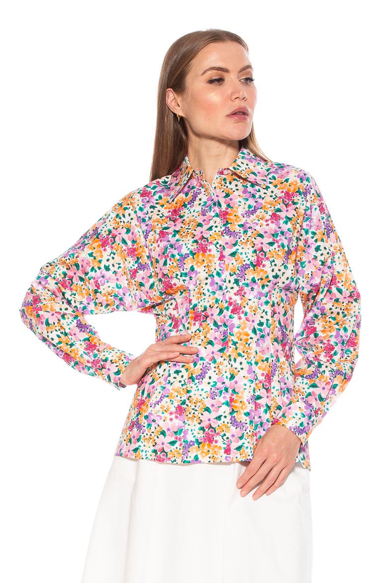 Calliope Fitted Long Sleeve Button-Up Shirt, Alternate, color, WHITE/ PURPLE FLORAL MULTI