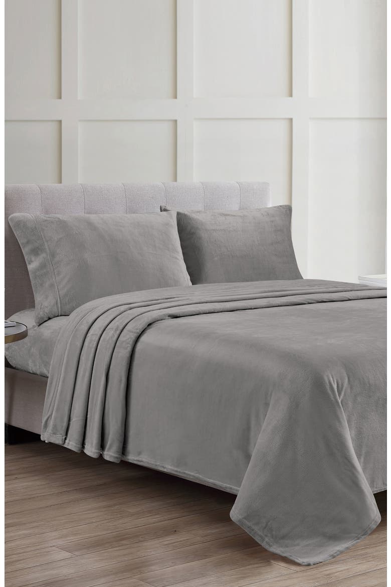 4-Piece Microplush Sheet Set, Alternate, color, GRAY