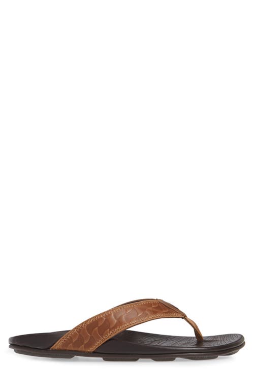 Olukai Hikianalia Flip Flop In Tan/dark Java Leather