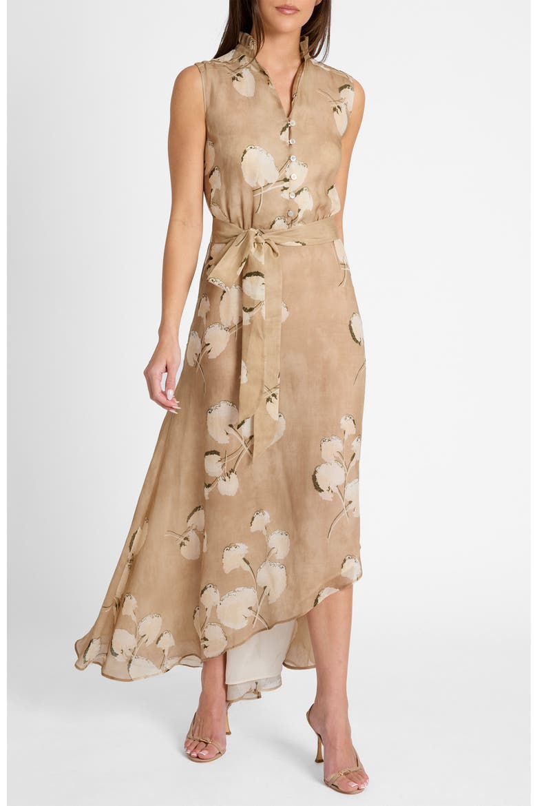 Carson Sleeveless Hi-Lo Midi Dress in Floral Printed Voile, Alternate, color, Chai