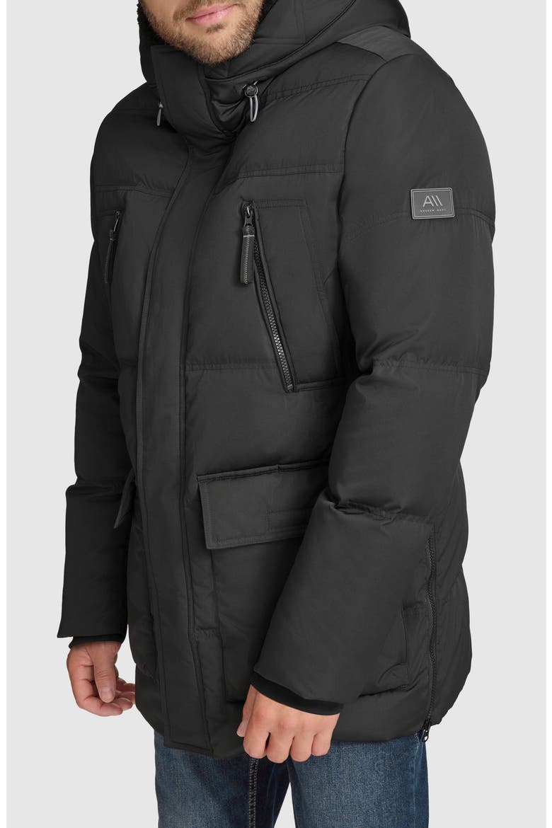 Essential Water Resistant Faux Shearling Lined Down & Feather Insulated Puffer Parka, Alternate, color, BLACK