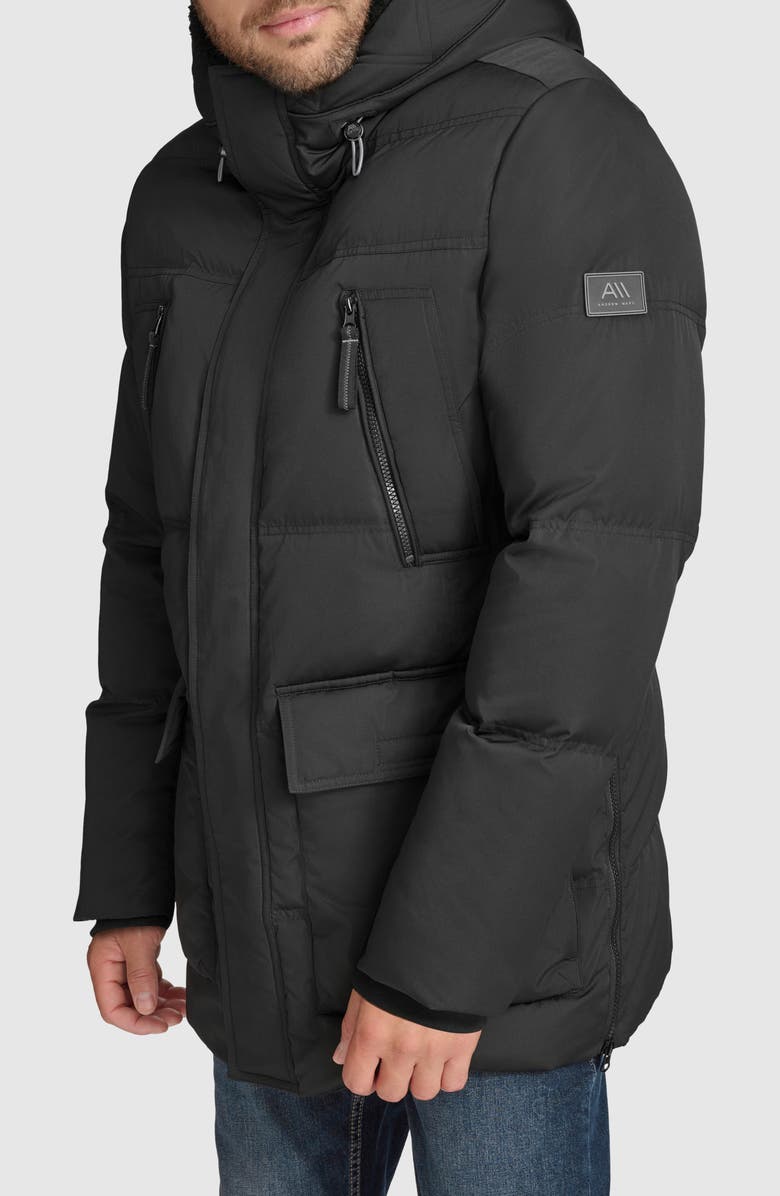 Andrew Marc Essential Water Resistant Faux Shearling Lined Down & Feather Insulated Puffer Parka, Alternate, color, Black