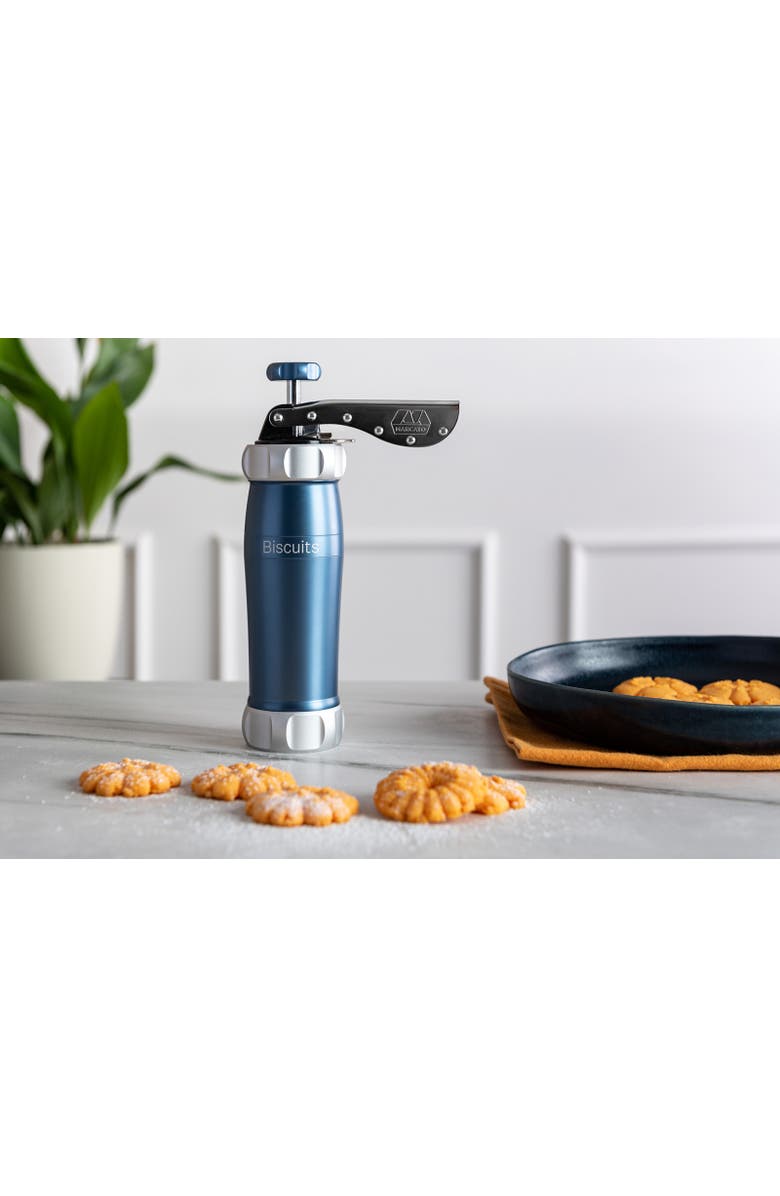 Marcato Design Series Biscuit Maker Press, Includes 20 Cookie Disc Shapes, Alternate, color, Powder Blue