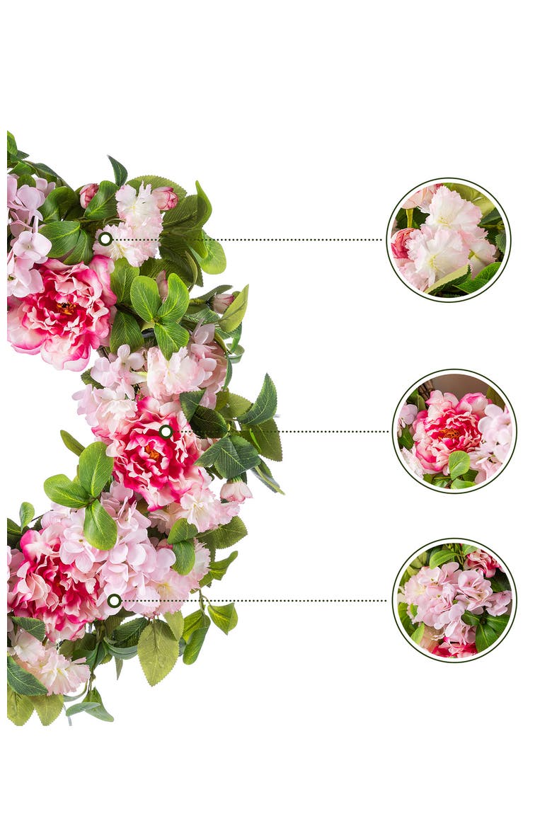 24"D Hydrangea Peony & Cherry Wreath with a Wreath Hanger, Alternate, color, Pink