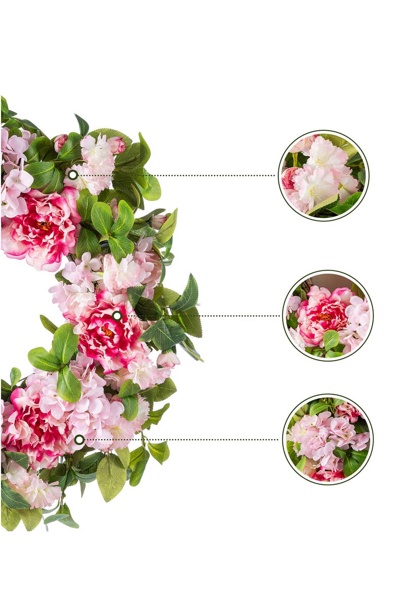 Glitzhome 24"D Hydrangea Peony & Cherry Wreath with a Wreath Hanger, Alternate, color, Pink