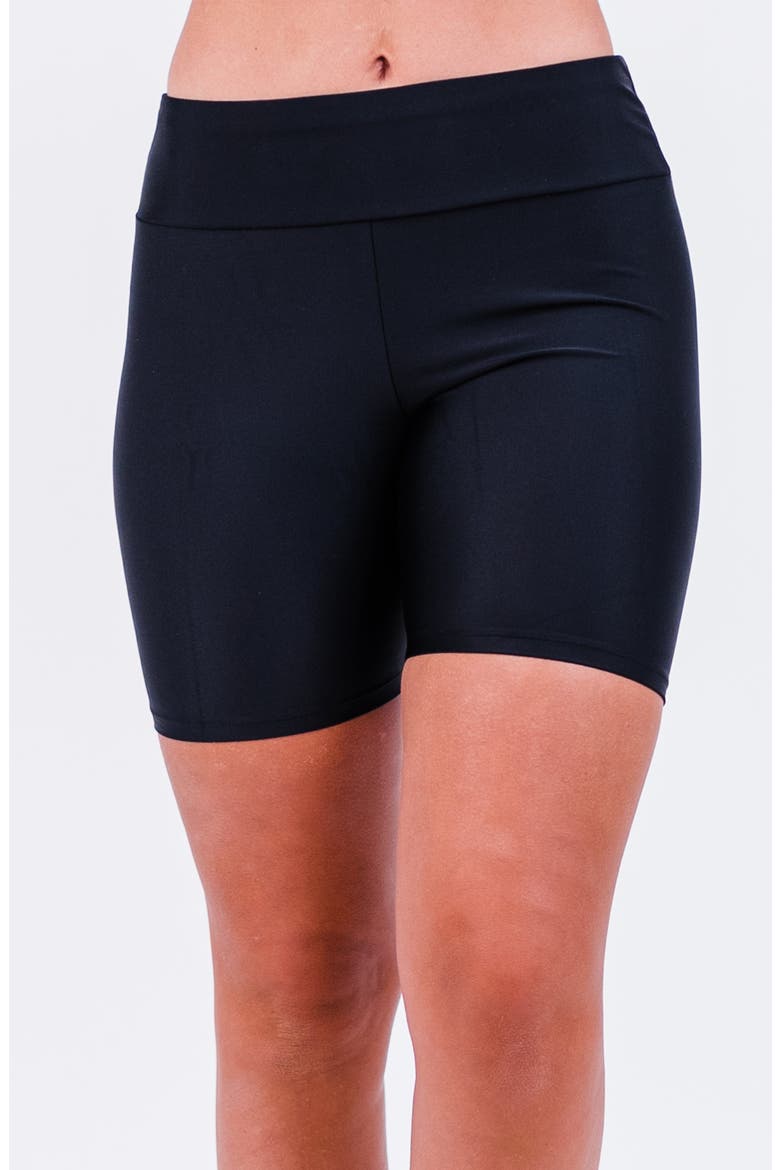 Mid-Thigh Swim Shorts, Main, color, Black