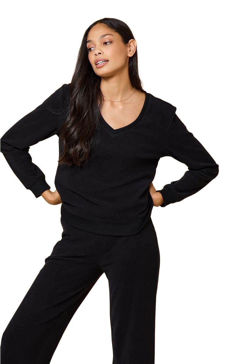 Softies Vintage Velvet V-Neck with Wide Leg Pant, Alternate, color, Black