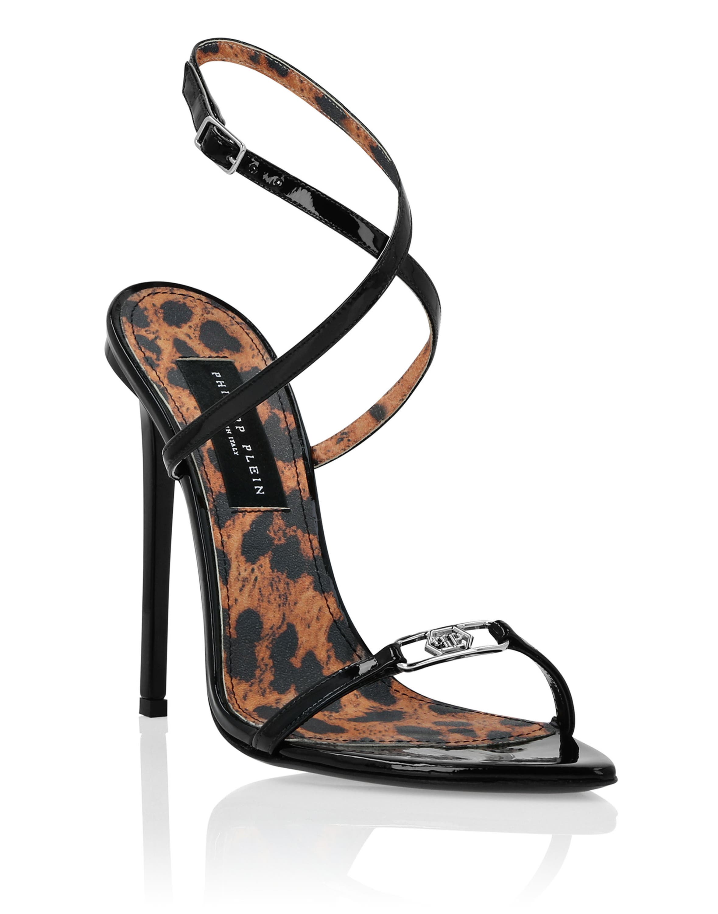Leather Sandals High Heels Women, Main, color, black