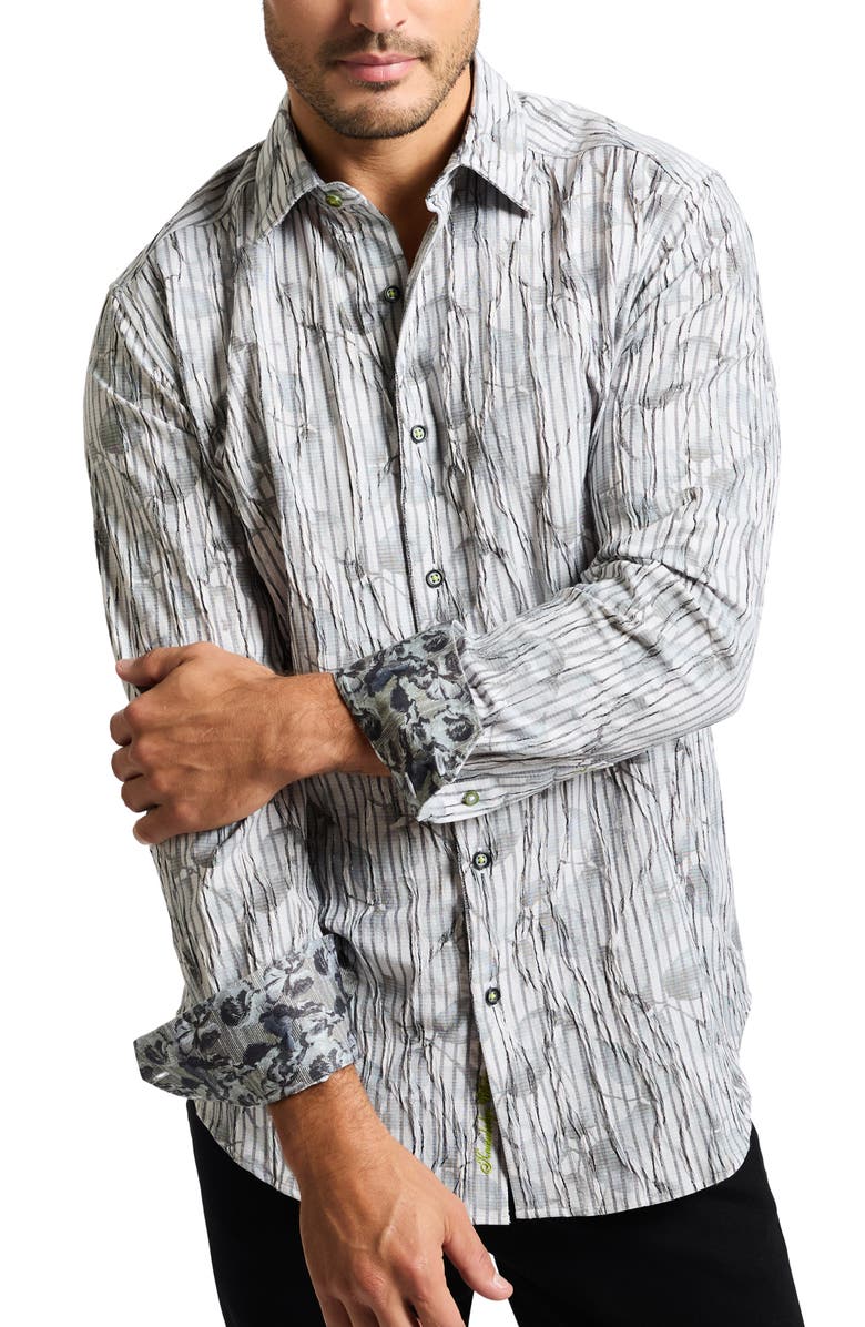 Robert Graham Lagos Long Sleeve Cotton Blend Button-Shirt, Alternate, color, Olive