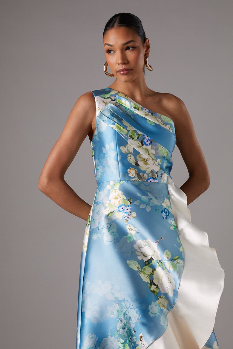 One Shoulder Ruffle Midi Dress, Alternate, color, Light Blue