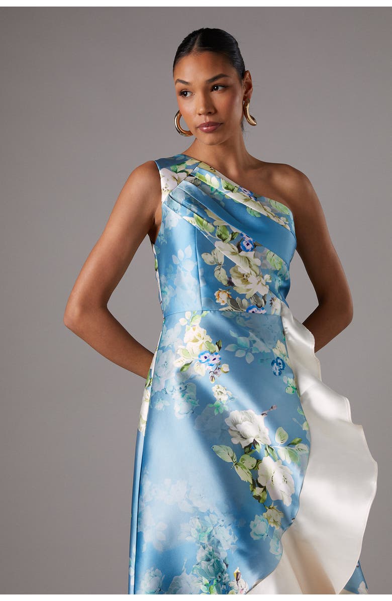 Coast One Shoulder Ruffle Midi Dress, Alternate, color, Light Blue