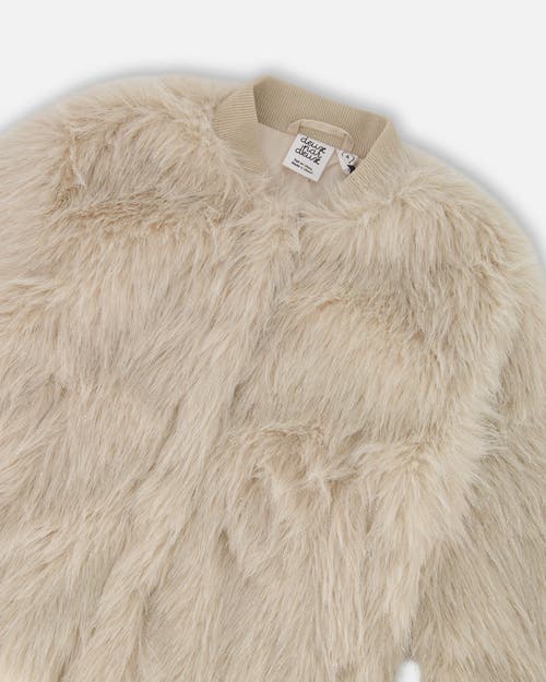 Deux Par Deux Short Faux Fur Coat In Neutral