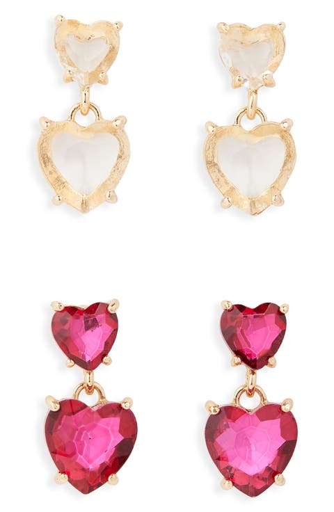 Set of 2 Double Heart Drop Earrings