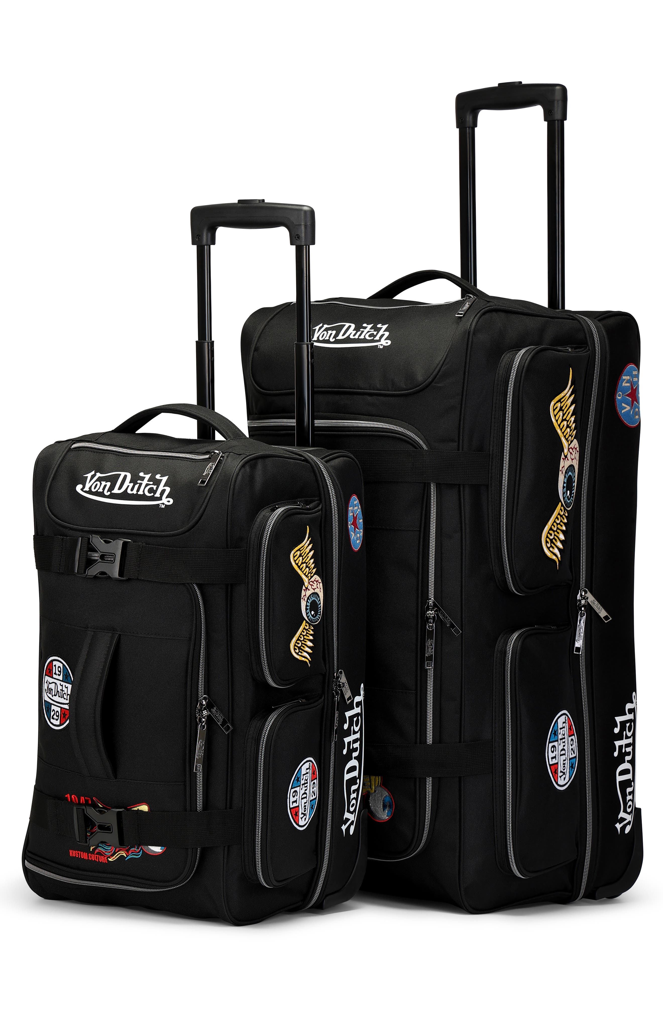 Von Dutch Signature Patch Rolling Duffel 2-Piece Set, Main, color, Black