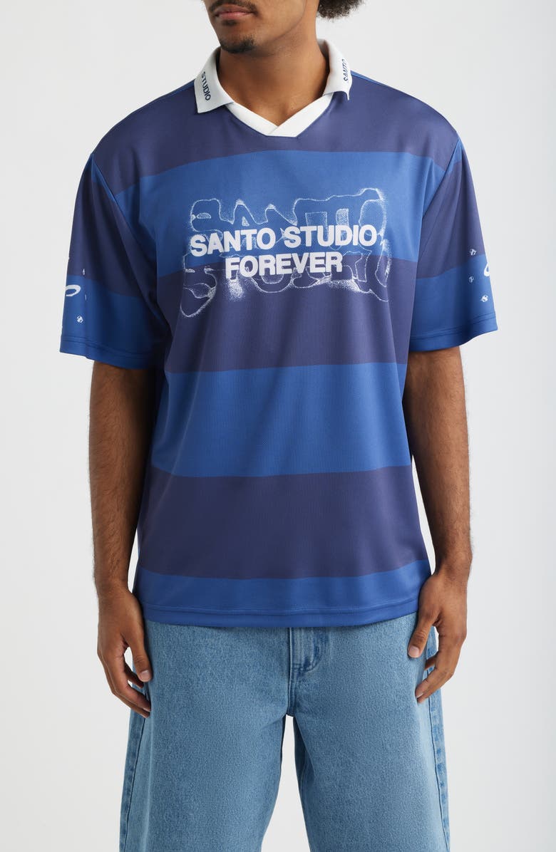 SANTO STUDIO Forever Santo Johnny Collar Short Sleeve Club Jersey, Main, color, Navy