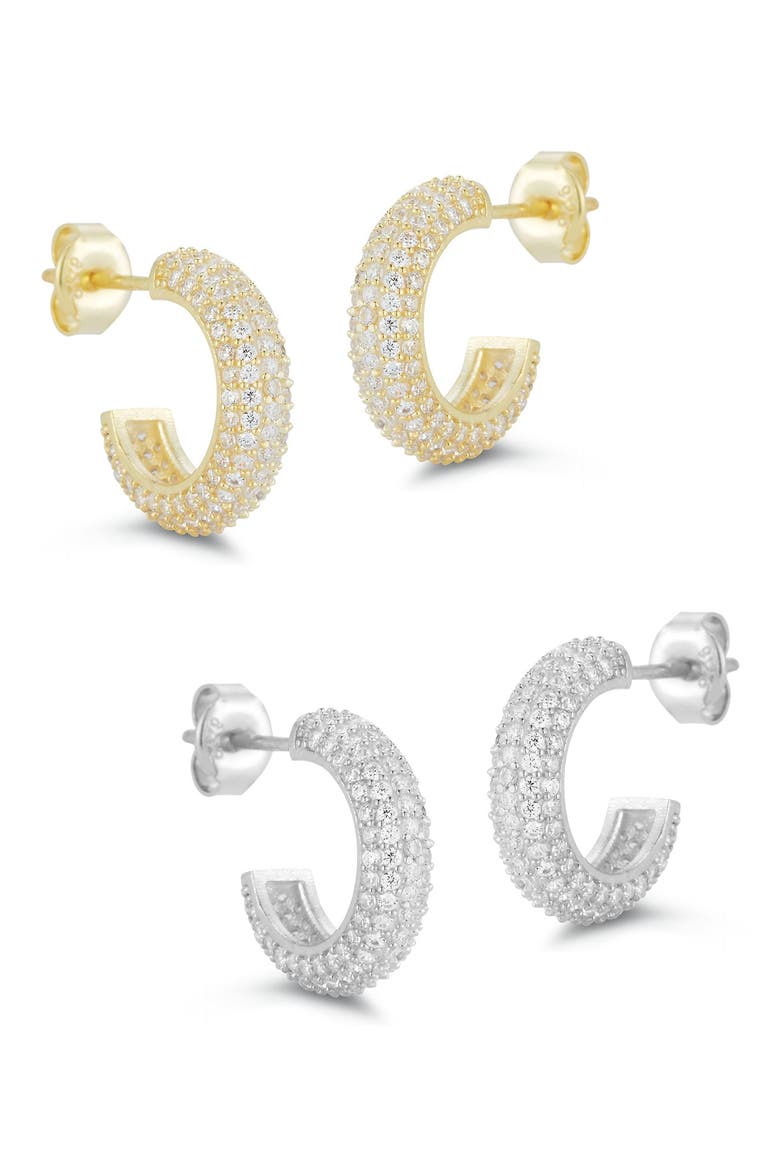 Gold Plated Sterling Silver & Sterling Silver & CZ Hoop Earrings Set, Main, color, YELLOW GOLD