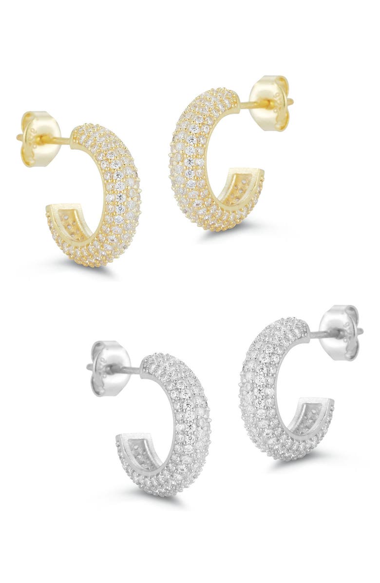 GLAZE JEWELRY Gold Plated Sterling Silver & Sterling Silver & CZ Hoop Earrings Set, Main, color,