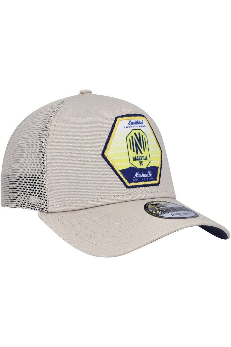 Men's New Era Khaki Nashville SC Established Patch 9FORTY A-Frame Trucker Adjustable Hat, Alternate, color, Khaki