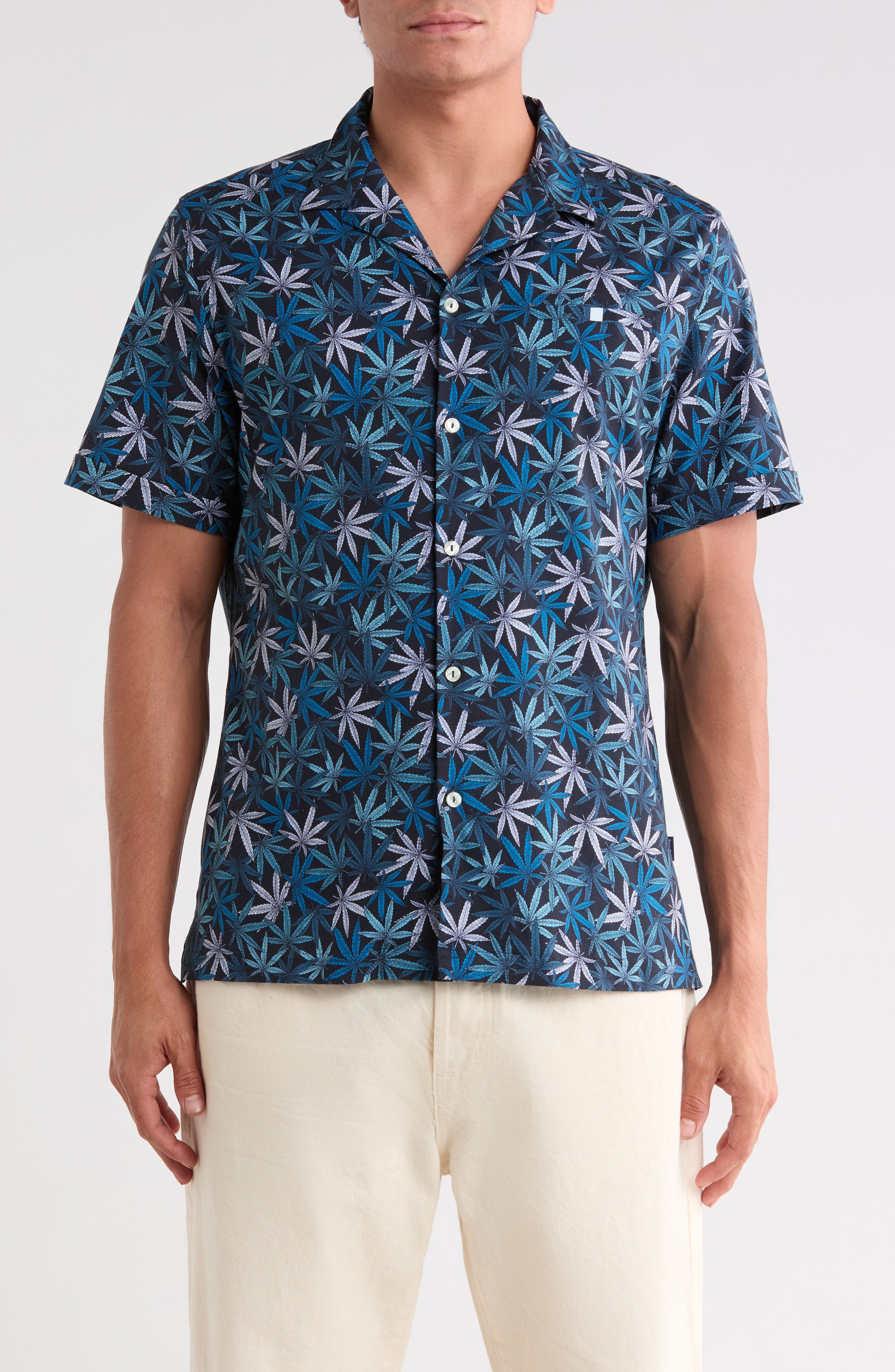 Leaf Print Resort Collar Shirt