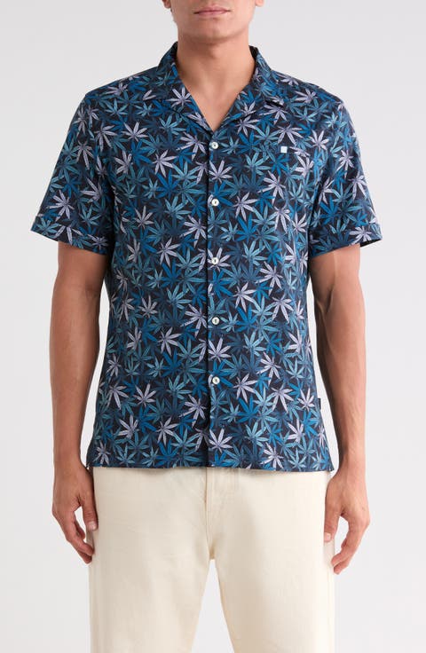 Leaf Print Resort Collar Shirt