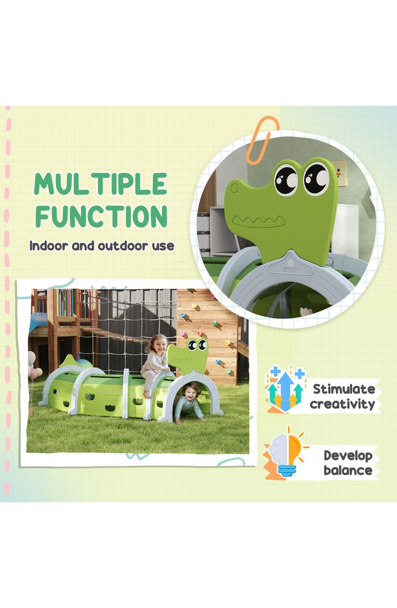 Qaba Kids Play Tunnel with Crocodile Design, Indoor/Outdoor, Alternate, color, Green