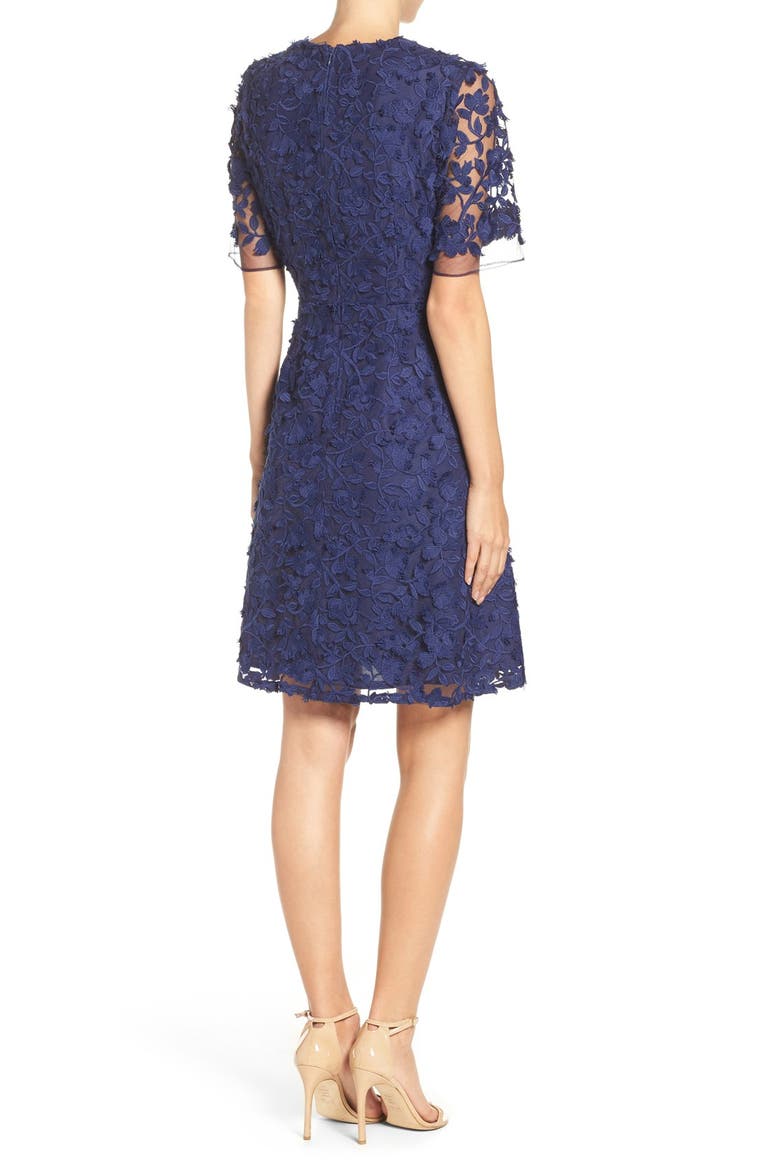 Lace Mesh Fit & Flare Dress, Alternate, color, ADMIRAL BLUE