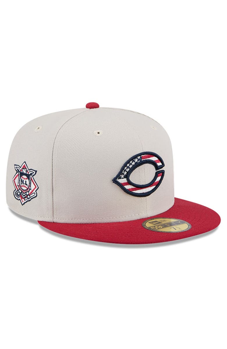 New Era Men's New Era  Khaki/Red Cincinnati Reds 2024 Fourth of July 59FIFTY Fitted Hat, Alternate, color, 