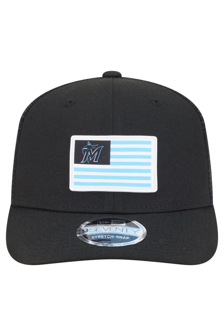 Men's New Era Black Miami Marlins Flag 9SEVENTY COOLERA Stretch-Snap Hat, Alternate, color, Black