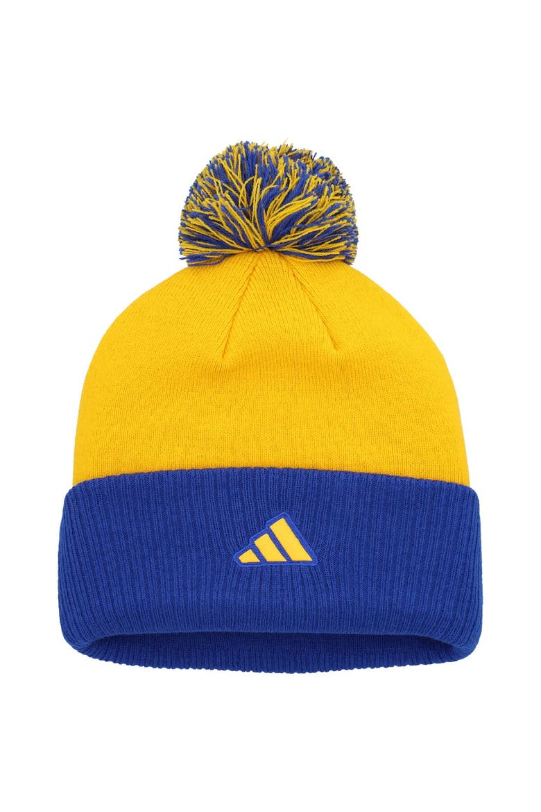 Women's adidas Gold St. Louis Blues Laurel Cuffed Knit Hat with Pom, Alternate, color, Gold