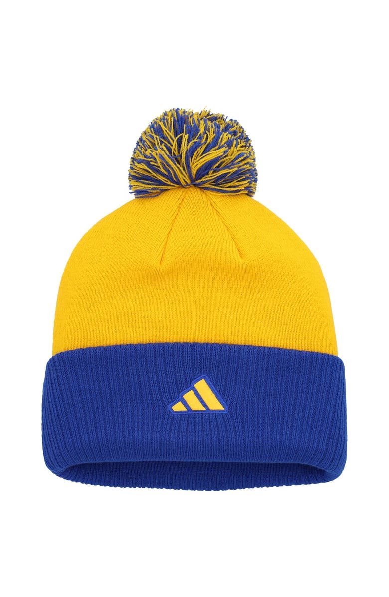 adidas Women's adidas Gold St. Louis Blues Laurel Cuffed Knit Hat with Pom, Alternate, color, Gold