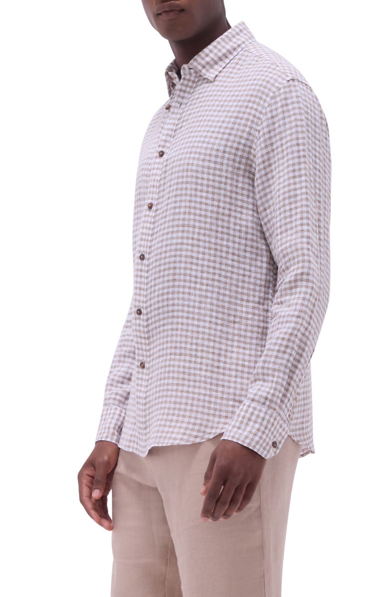 Bugatchi Julian Check Slub Linen Button-Up Shirt, Alternate, color, Olive