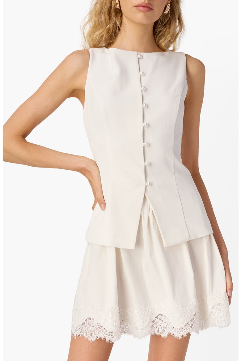 Oakley Lace Trim Mixed Media Minidress, Main, color, WHITE