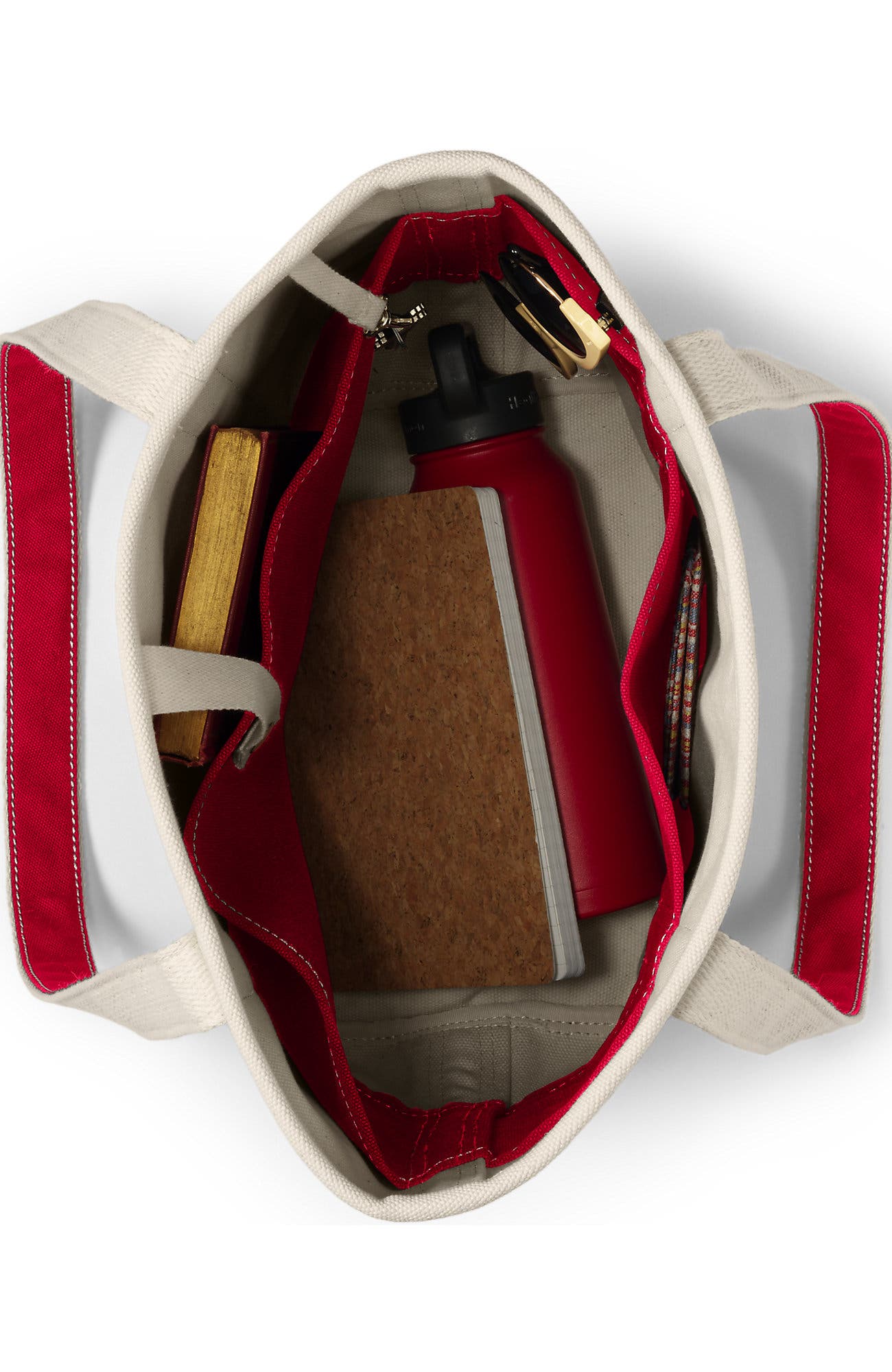 Lands' End Open Top Long Handle Canvas Tote Bag, Alternate, color, Natural/Heritage Red
