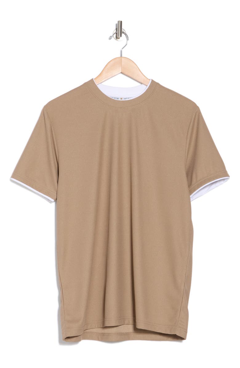 DENIM AND FLOWER Textured Double Layered Crewneck T-Shirt, Alternate, color, Khaki