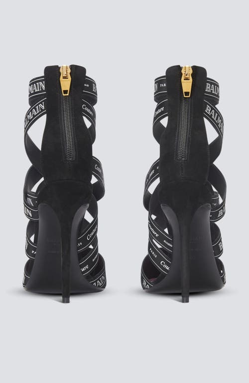 BALMAIN COUTURE SUEDE HEELS WITH BALMAIN RIBBON MOTIF 