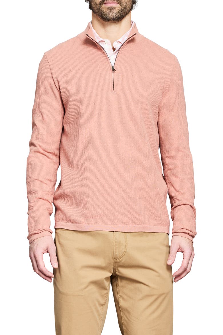 Fine Guage Texture Cotton Blend Quarter Zip Sweater, Main, color, SALMON