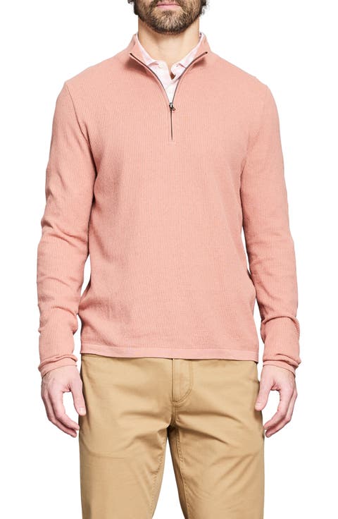 Fine Guage Texture Cotton Blend Quarter Zip Sweater