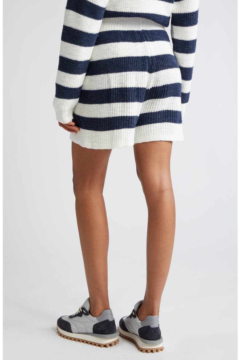 Stripe Cotton & Linen Blend Drawstring Sweater Shorts, Alternate, color, WHITE AND NAVY