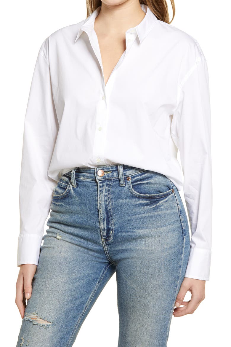 Oversize Button-Up Shirt, Main, color, WHITE