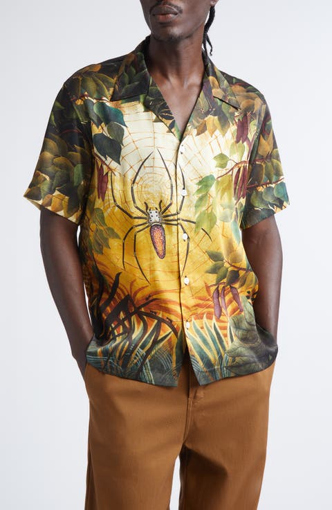 Spiderweb Silk Satin Camp Shirt