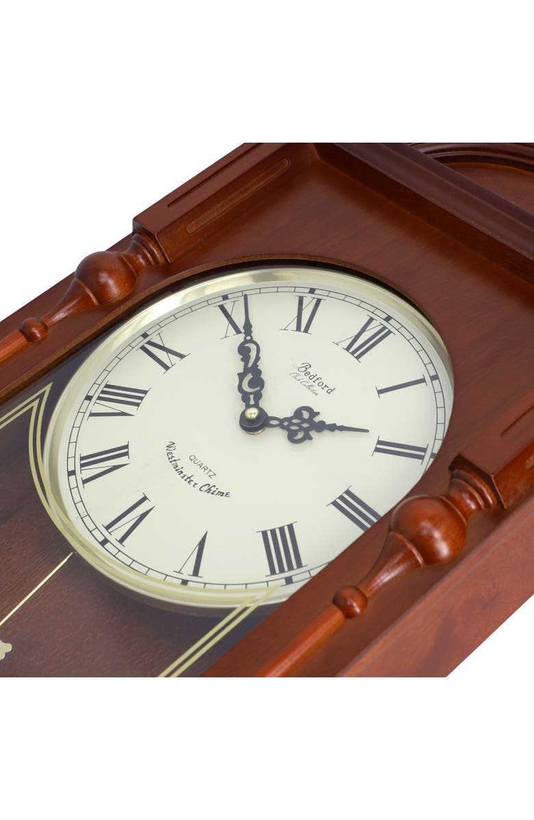 Bedford Clock Collection Grand 31in Chiming Pendulum Wall Clock, Alternate, color, Mahogany