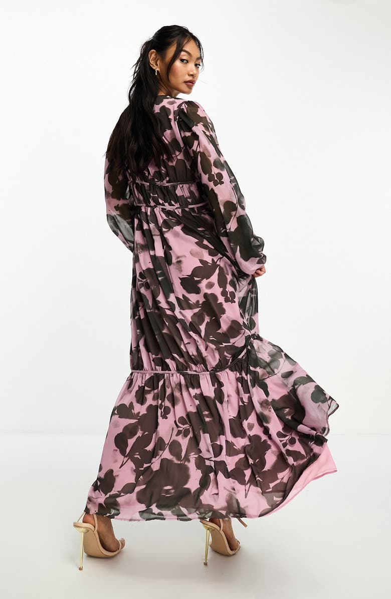 ASOS DESIGN Floral Channel Waist Long Sleeve Maxi Dress, Alternate, color,