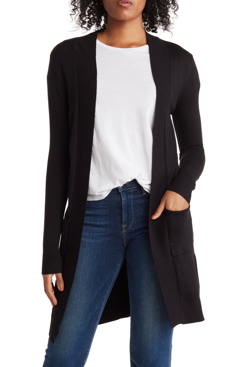 Hudson Mid Thigh Lightweight Cardigan, Main, color, BLACK