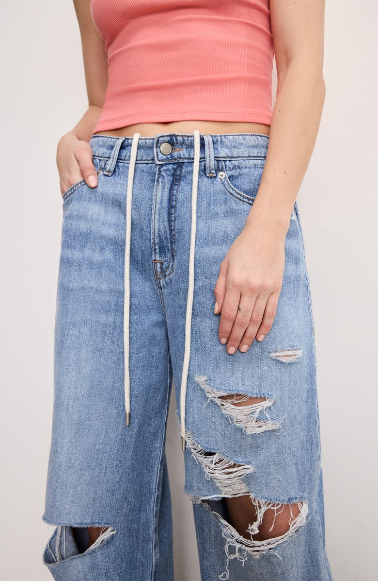 Good American Good Standard Ease Ripped Mid Rise Wide Leg Jeans, Alternate, color, Indigo876