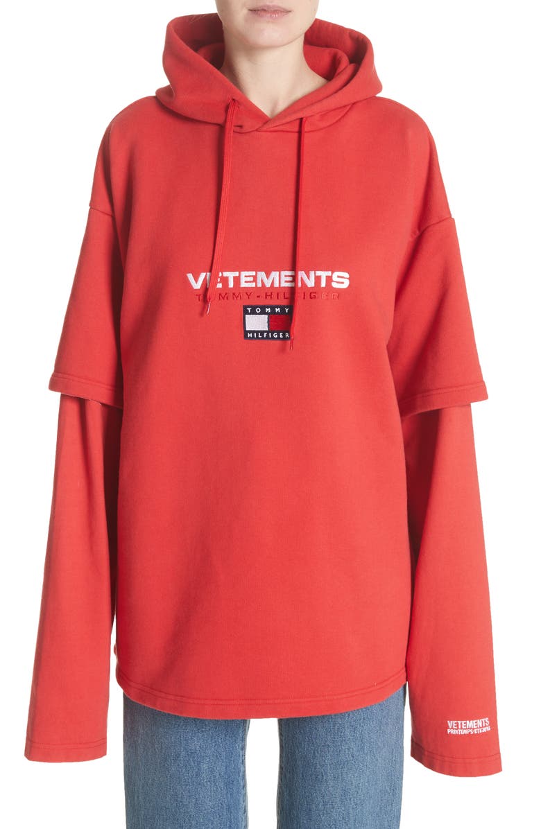 VETEMENTS Tommy Hilfiger Double Sleeve Hoodie, Main, color,