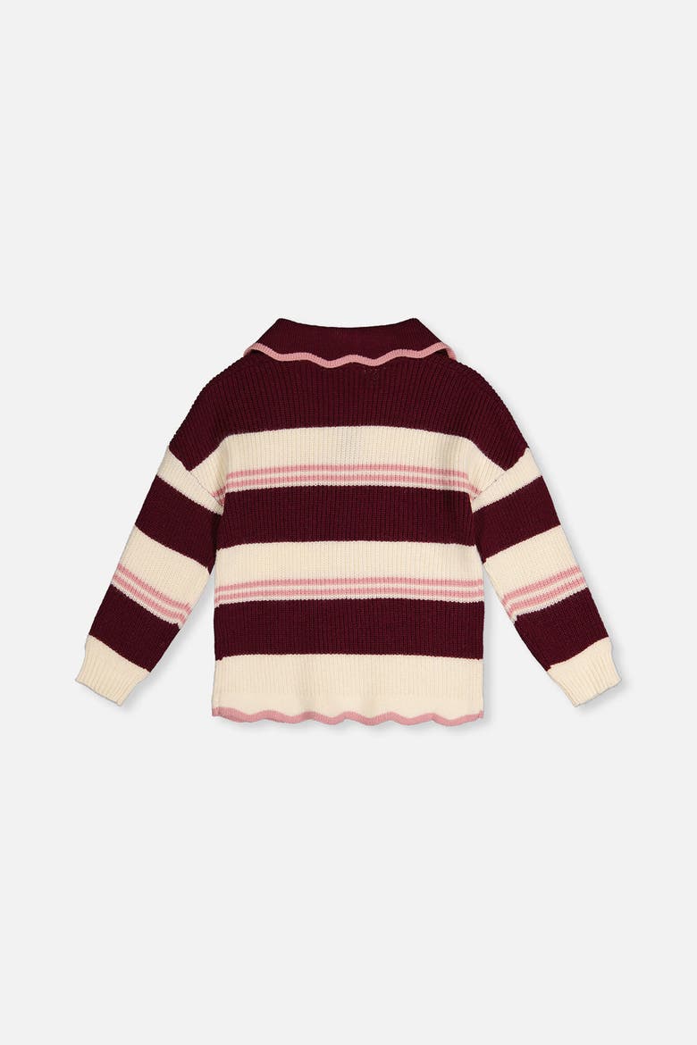 Scalloped Collar Striped Long Sleeve Sweater, Alternate, color, Red and White Stripes