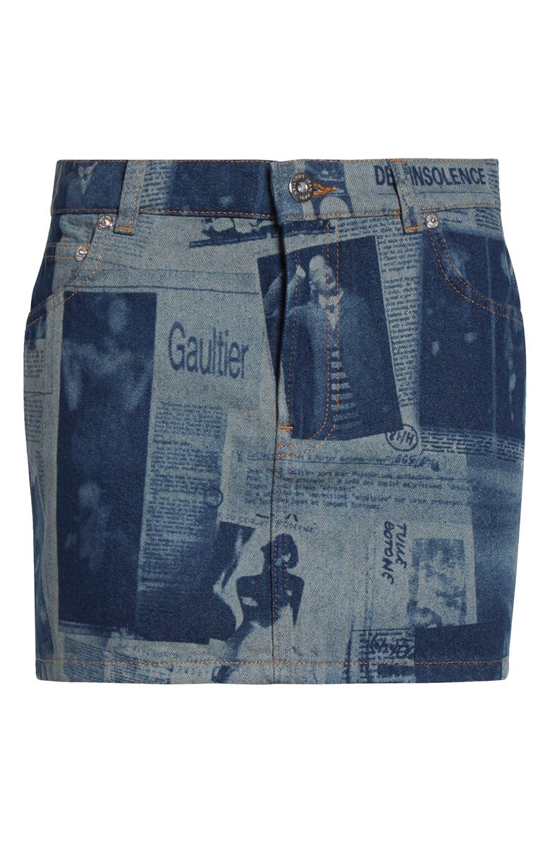 Jean Paul Gaultier Newspaper Print Denim Miniskirt, Main, color, Indigo/ Beige