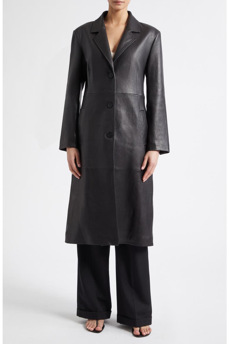 Aisa Leather Coat, Main, color, BLACK